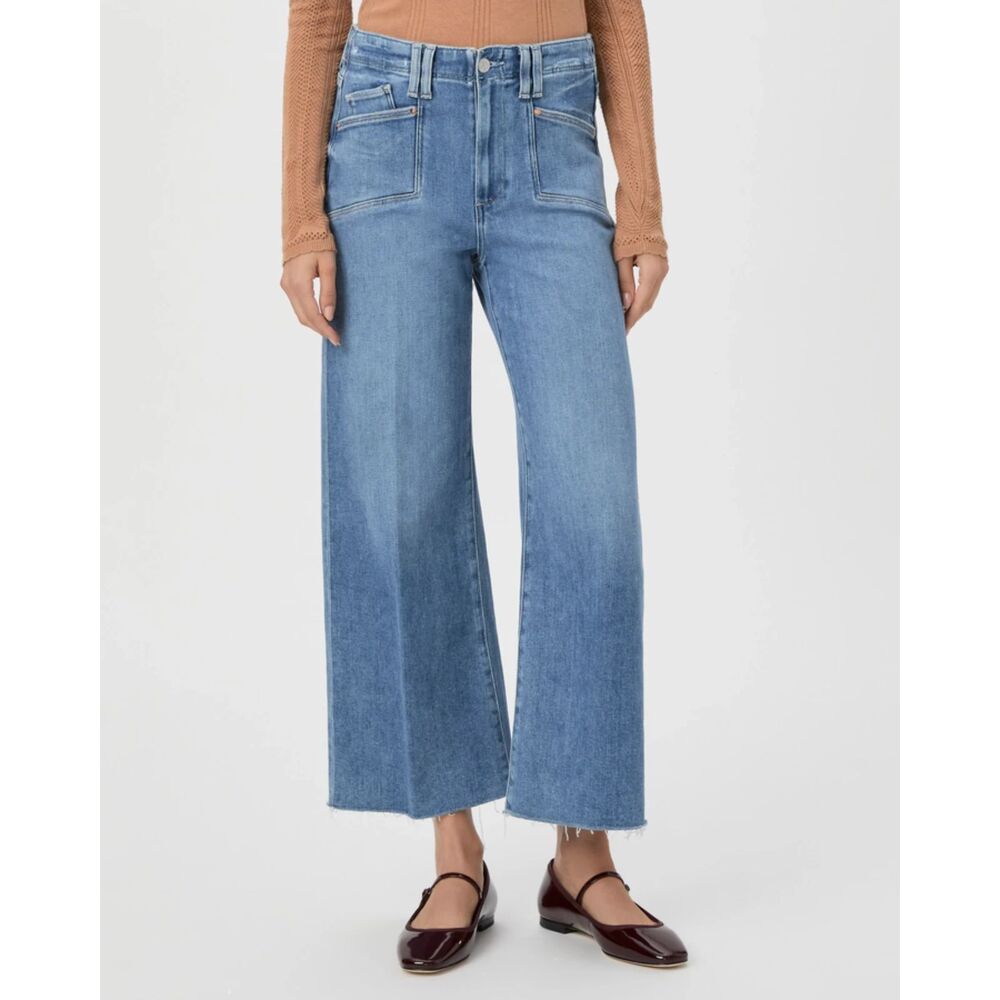 PAIGE Light Blue Wide-Leg Cropped Jeans